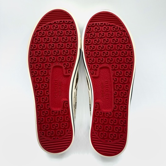 NEW Gucci Beige Tennis 1977 Canvas Monogram Logo Slip On Sneakers Trainers Shoes - Picture 6 of 11